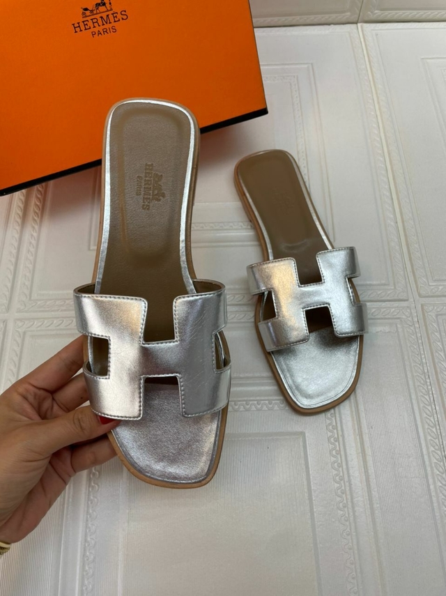 Rasteira Flat Hermes Oran Prata