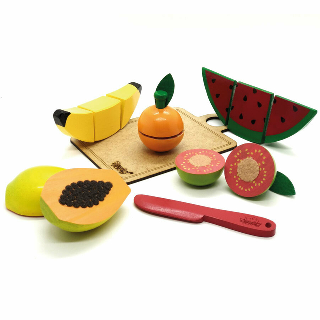 Kit Frutas de Brinquedo Comidinha Infantil Faca Tábua 27 Pçs