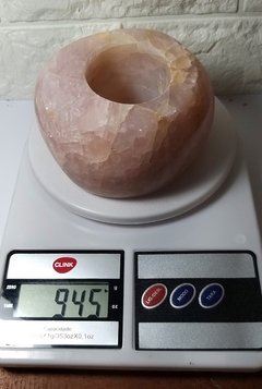 Porta-velas de quartzo rosa com orgonite - 983g - amor - loja online