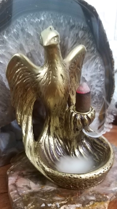 Incensário cascata fênix dourada 16cm - loja online