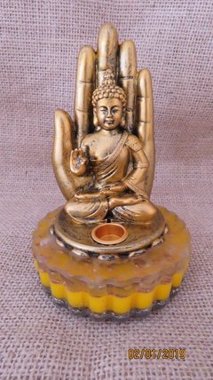 Buda na mão 13cm base orgonite - citrino na internet