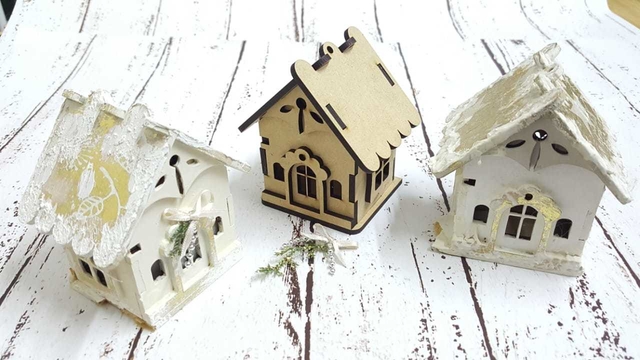Casita navide a CHICA fibrofacil 9 x 6 x 7 cm Ideales para pesebres y ambientaciones