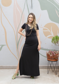 Vestido de amamentação longo com fenda lateral