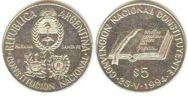 moneda de 5 pesos "Convención Nacional Constituyente"