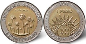 moneda de 1 peso " Bicentenario argentino, Región del Noreste - El Palmar"