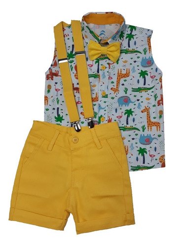 roupa safari camisa social regata conjunto masculino infantil menino
