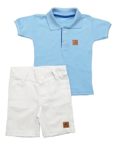 conjunto camisa polo azul bebe infantil masculino roupa bebe menino