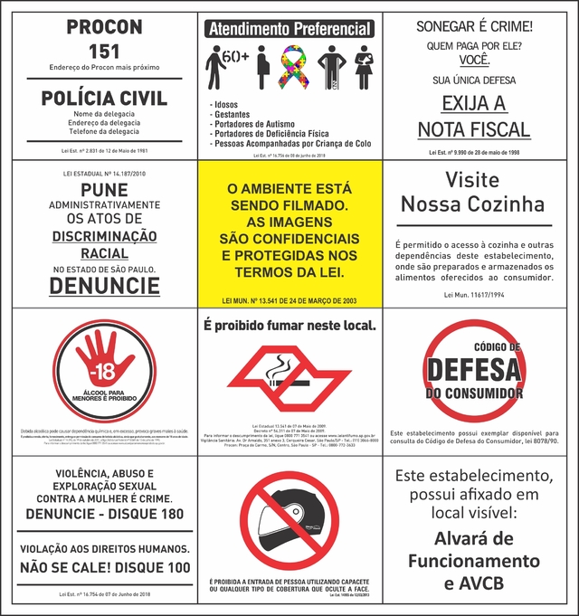 Placa de leis aviso este estabelecimento possui exemplar do código