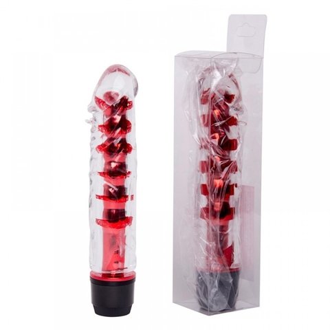 VIBRADOR 16X2CM MULTIVELOCIDADE COM CAPA LISA TRANSPARENTE VERMELHO – CÓD 2266