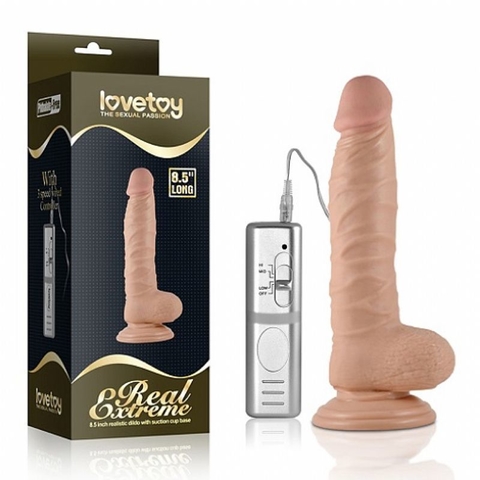 LOVETOY REAL EXTREME PRÓTESE REALÍSTICA 23X3,6CM COM GLANDE, VEIAS, ESCROTO, VENTOSA, CONTROLE REMOTO E 3 VIBRAÇÕES – CÓD 1470