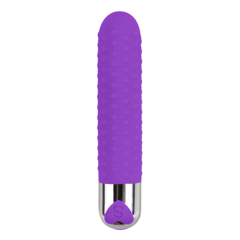 VIBRADOR 13X2,5 RECARREGÁVEL COM TEXTURA DE PONTOS TOQUE AVELUDADAO COR ROXA - CÓD 2485