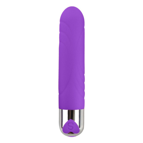 VIBRADOR 13X2,5 RECARREGÁVEL COM LEVES TEXTURAS DE TOQUE AVELUDADAO COR ROXA - CÓD 2511