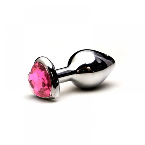 PLUG ANAL METAL JOIA 9,5X4X4CM GRANDE COM PEDRA EM FORMATO DE CORAÇÃO COR ROSA - CÓD 5808