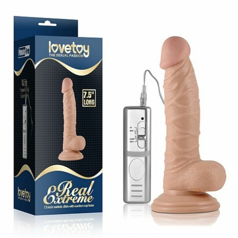 LOVETOY REAL EXTREME PRÓTESE REALÍSTICA COM GLANDE, VEIAS, ESCROTO, VENTOSA E CONTROLE REMOTO COM 3 MODOS DE VIBRAÇÕES – CÓD 2490