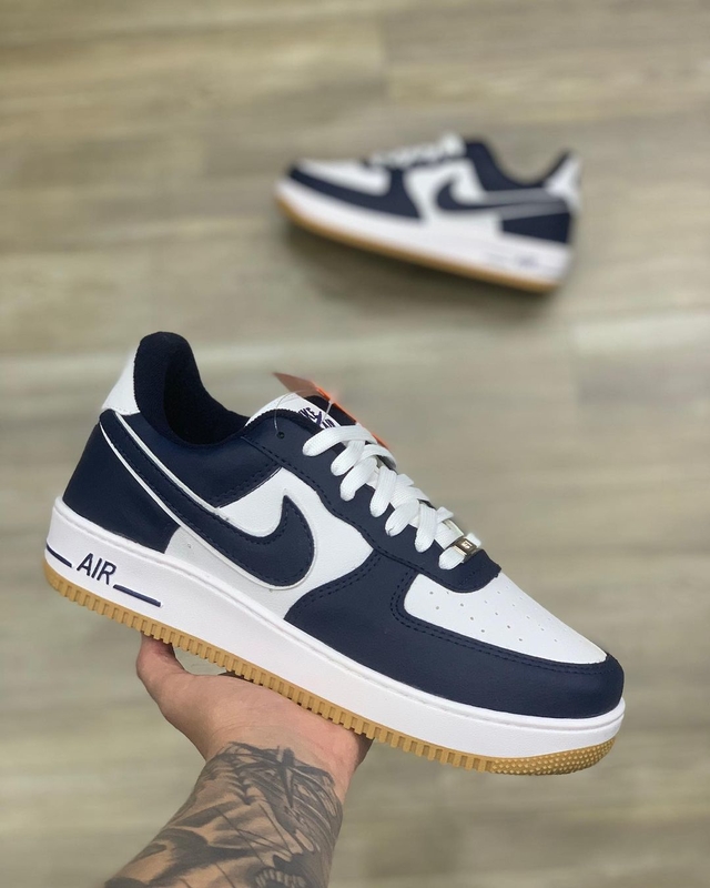 Tenis Masculino Air Force One Branco Azul Marinho