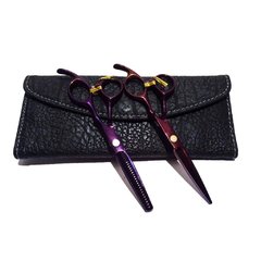 Kit Tijeras Violetas Peluquería 6 Pulg. Corte + Pulir + Estuche