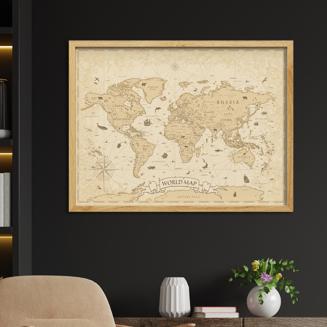Mapa Mundial, Mapa Mundi, Vintage, impresión fotográfica sobre madera,  cuadro moderno decorativo