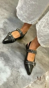 Zapatos de cuero bajo mujer, con detalles de tachas