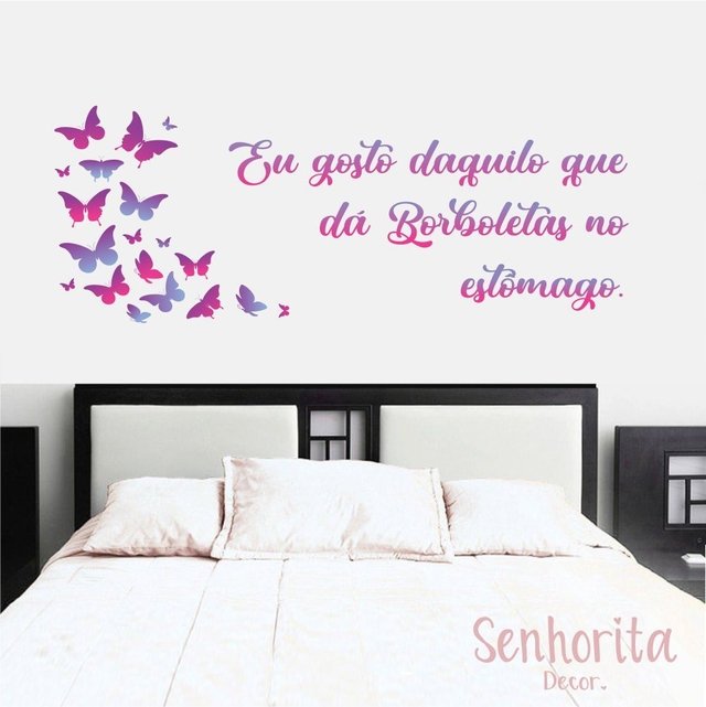 adesivo de parede quarto de casal frase borboletas aquarela