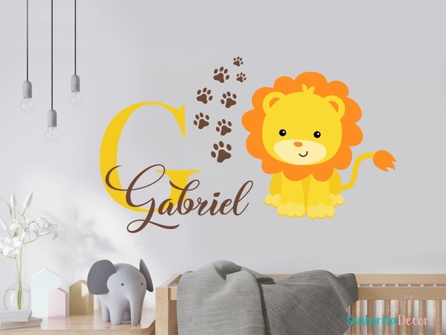 Adesivo de parede nome personalizado com leão