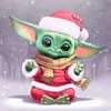 (2839) Pintura com Diamantes - Diy 5D Strass - Yoda de Natal - 30x30 cm