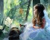 (1144) Pintura com Diamante - Menina com gato - 30x25 cm - Total
