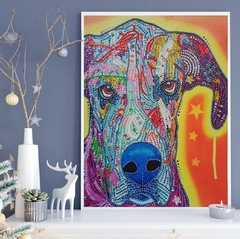 (2034) Pintura com Diamante - Cão 15 - 30x40 cm - Pedras Especiais - Mundo dos QCS