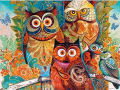 (1288) Pintura com Diamantes - Owls - 50x40 cm