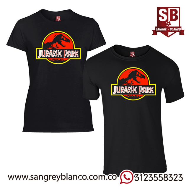 Camiseta Jurassic Park Logo Sangre y Blanco