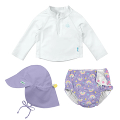 KIT X3 NENA / REMERA + SOMBRERO + TRAJE DE BAÑO CON PAÑAL INTEGRADO - PROTECCION UPF+50 - GREENSPROUTS