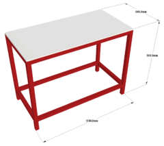 Mesa bancada industrial 120 x 60 x 90cm vermelho e branco