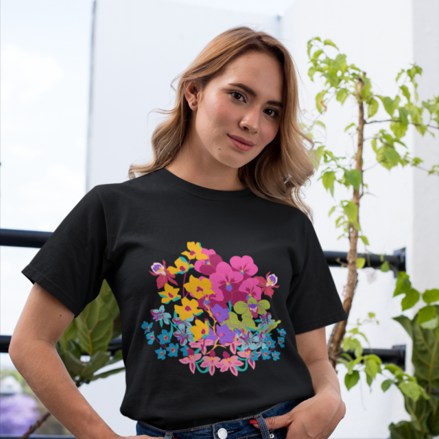 Camiseta Unisex Negra Flores de Colombia