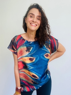Camiseta Kaftan Cetim Plumas Mini Alessa na internet