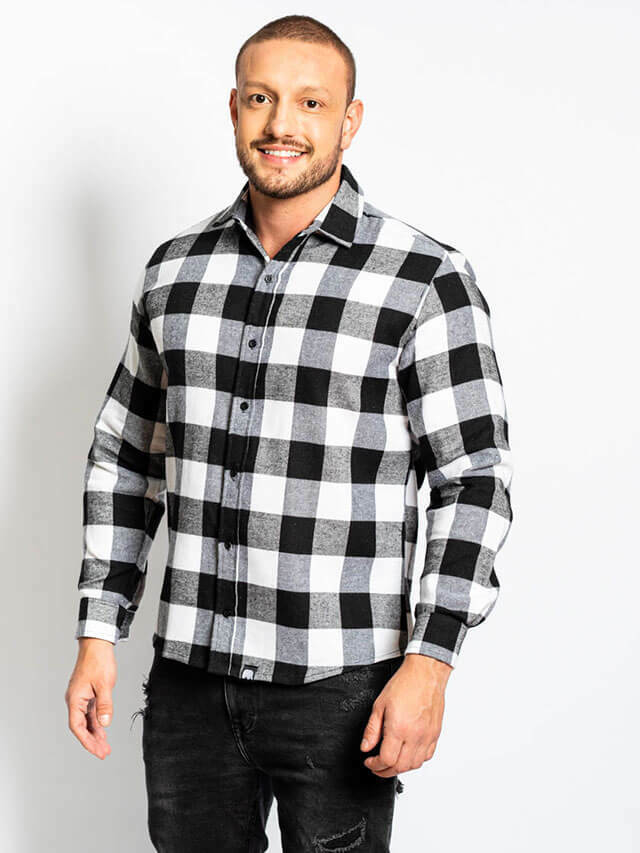 Camisa Xadrez Preto e Branco