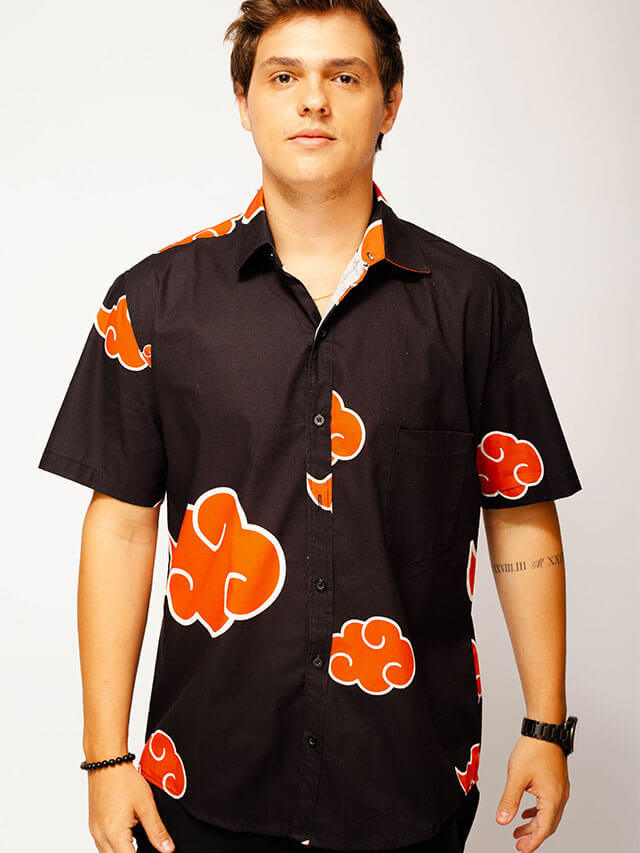 Camiseta Masculina Algodão Naruto Akatsuki Nuvem Vermelha