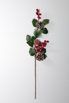 VARA DE FRUTOS CON HOJAS Y PIÑAS NEV 62cm