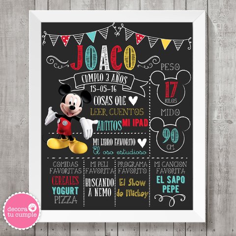 Lámina pizarra imprimible personalizada Mickey Mouse Disney