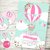 Kit Imprimible Globo Aerostático Rosa shabby colores pastel personalizado digital hot air balloon printable DIY