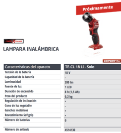 Linterna de Led a Bateria Einhell TE-CL 18 Li H 18v - comprar online