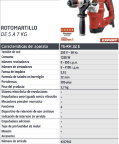 Rotomartillo Eléctrico SDS-Plus Einhell TE-RH 32 1250w 5 Joules - comprar online