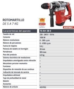 Rotomartillo Eléctrico Sds-Max Einhell TE-RH 38 E 1050w 9.0 Joules - comprar online