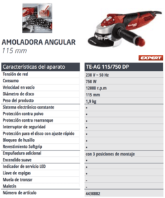Amoladora Angular Eléctrica Einhell TE-AG 115/750 DP 115mm 750w - comprar online