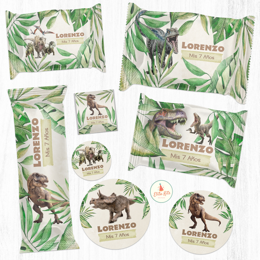 Kit Imprimible Dinosaurios Jurasicos Banner Circular Fondo Mesa Dulce