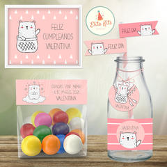 Kit imprimible Osito Bautismo Nena, decoración primer añito 1 año bautismo baby shower nena niña