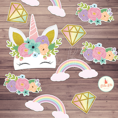 Kit imprimible unicornio arcoiris pastel