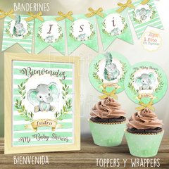 Kit imprimible elefante unisex, 1 añito bautismo baby shower