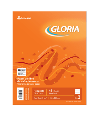 REPUESTO ESCOLAR N°3 GLORIA 48 HOJAS RAYA, 65G/M2 - C: 100867