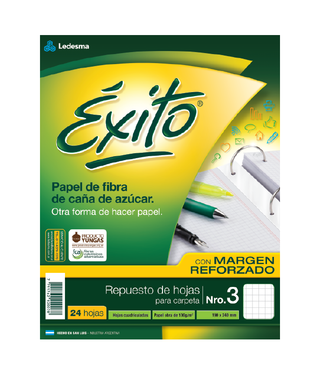 REPUESTO ESCOLAR N°3 EXITO MR 24 HOJAS CUADRO, 100G/M2 - C: 100895