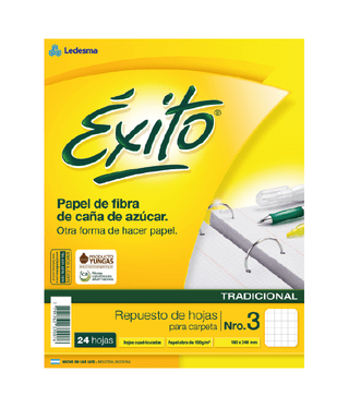 REPUESTO ESCOLAR N°3 EXITO 24 HOJAS CUADRO, 100G/M2 - C: 100909