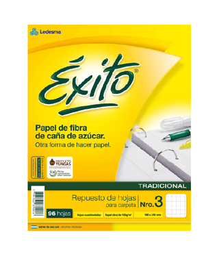 REPUESTO ESCOLAR N°3 EXITO 96 HOJAS CUADRO, 100G/M2 - C: 100911